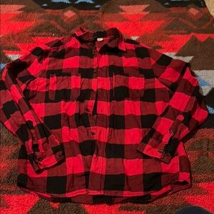 Red and Black Plaid Button-Up Shirt